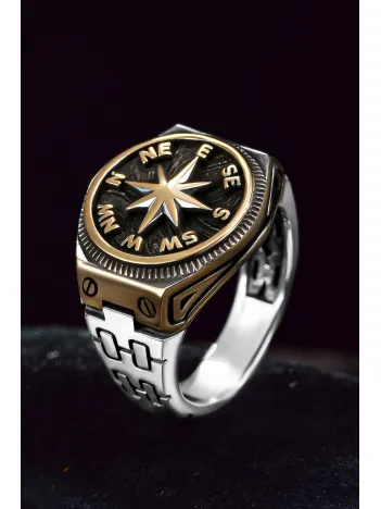 Erkek Gümüş Yüzük - Pusula İşlemeli Vida Model Erkek Yüzük Erkek Gümüş Yüzük - Pusula İşlemeli Vida Model Erkek Yüzük