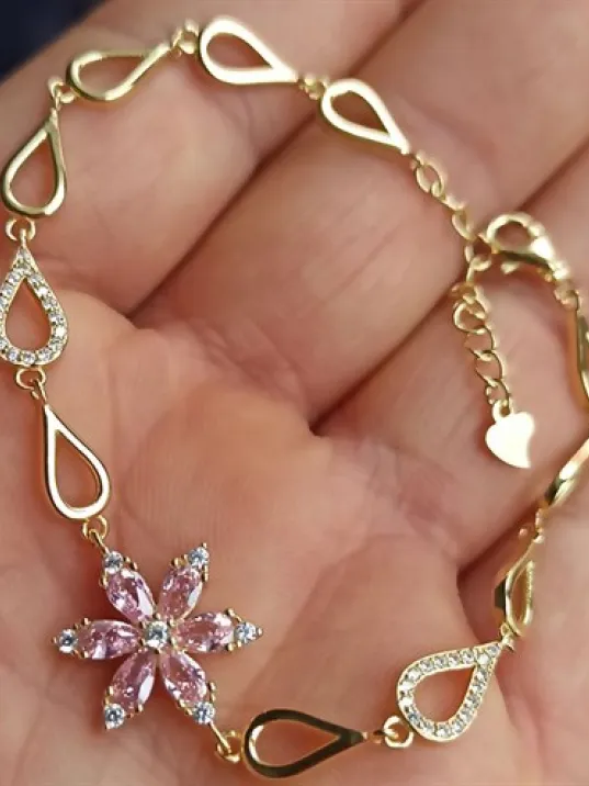 Altın Kaplama Zirkon Taşlı Nergis Çiçeği Bayan Gümüş Bileklik Altın Kaplama Zirkon Taşlı Nergis Çiçeği Bayan Gümüş Bileklik