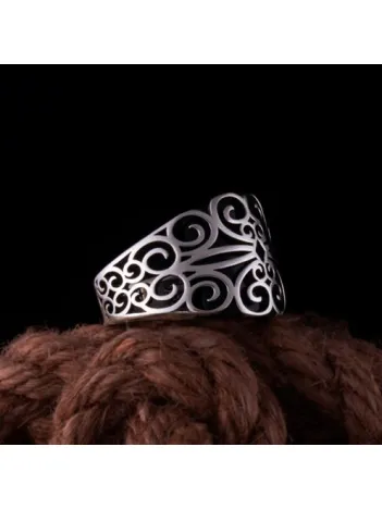 Erkek Gümüş Yüzük Ebruli Siyah Oniks Taşlı Model 2 Erkek Gümüş Yüzük