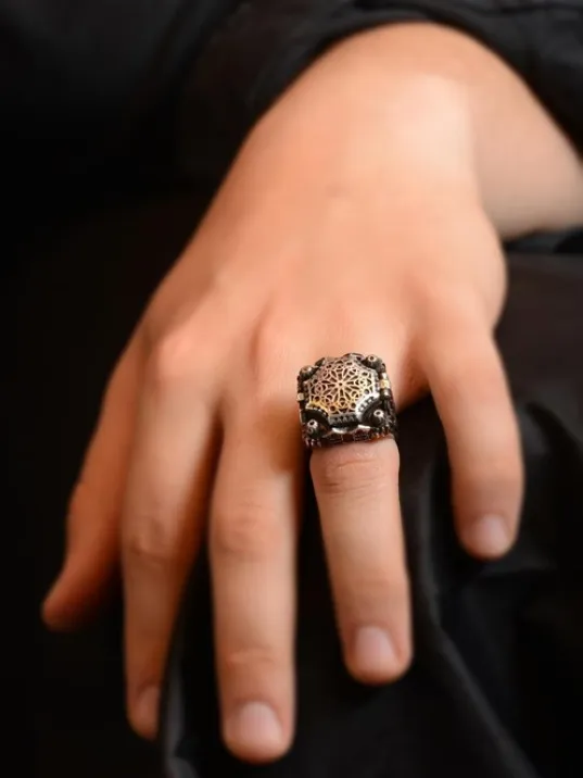 Kubbe Tasarım Model 2 İçi Açılabilen Erkek 925 Ayar Gümüş Yüzük GYZCAMİOSMN-GMS