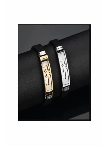 Akrep Figürlü Deri Kauçuk Çelik Erkek Bileklik