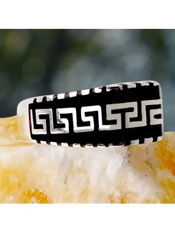 Grek Desenli Klasik Erkek Gümüş Yüzük