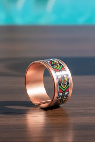 Kadın Bakır Yüzük - Elena Model Özel Baskı Metal Kutu Ve Kuvars Taşı