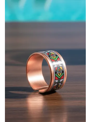 Kadın Bakır Yüzük - Elena Model Özel Baskı Metal Kutu Ve Kuvars Taşı