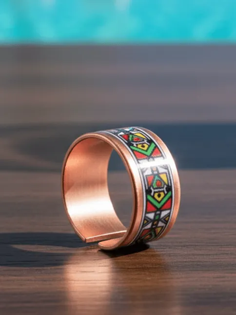 Kadın Bakır Yüzük - Elena Model Özel Baskı Metal Kutu Ve Kuvars Taşı