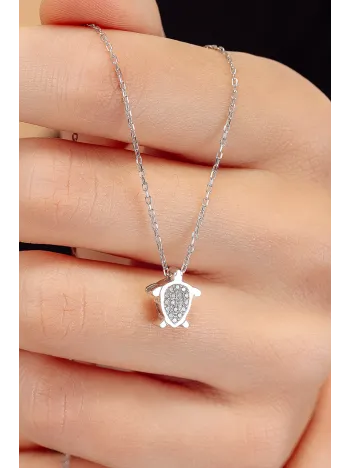 Kadın Gümüş Kolye - Swarovski Taşlı Zirconia Kaplumbağa Motifli Kadın Kolye