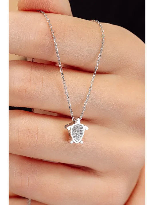 Kadın Gümüş Kolye - Swarovski Taşlı Zirconia Kaplumbağa Motifli Kadın Kolye