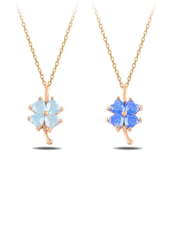 Taşlı Yonca Kadın Gümüş Kolye Gklyncmodel-ros Beyaz