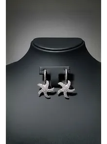 Kadın Gümüş Küpe - Deniz Yıldızı Model Zirkon Taş Kaplama Gümüş Küpe