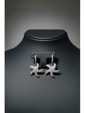Kadın Gümüş Küpe - Deniz Yıldızı Model Zirkon Taş Kaplama Gümüş Küpe
