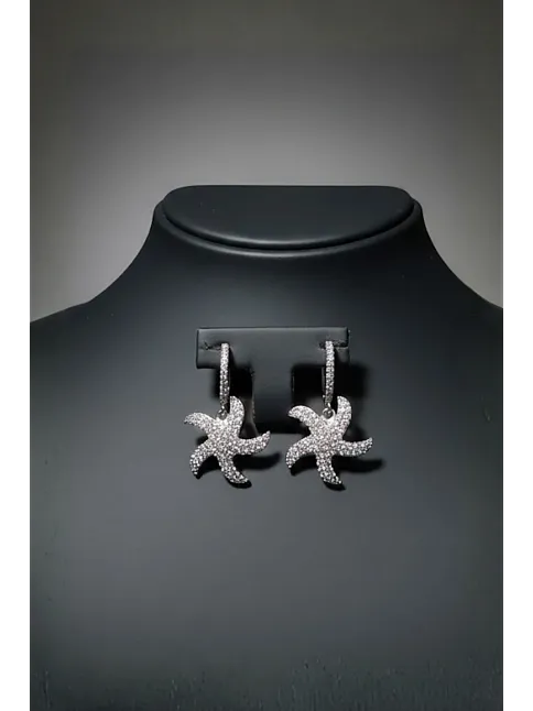 Kadın Gümüş Küpe - Deniz Yıldızı Model Zirkon Taş Kaplama Gümüş Küpe