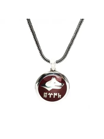 Göktürkçe Türk Yazılı Kırmızı Mineli Bozkurt Gümüş Erkek Kolye Zincir