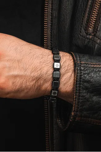 Erkek Kadın Doğal Taş Bileklik - Hematit Doğal Taşlı Makrome Gemi Dümeni Model Unisex Bileklik