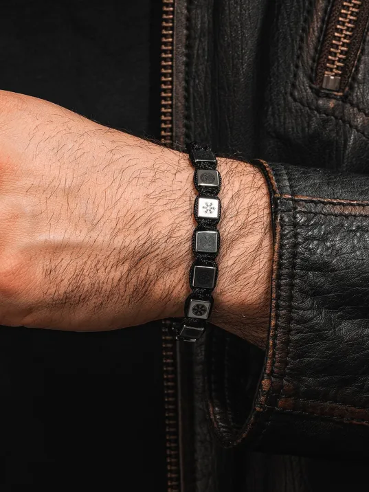 Erkek Kadın Doğal Taş Bileklik - Hematit Doğal Taşlı Makrome Gemi Dümeni Model Unisex Bileklik