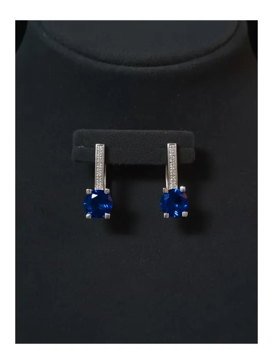 Kadın Gümüş Küpe - Lacivert Safir Taşlı Tektaş Model Küpe