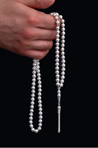 Erkek Gümüş Tespih - Düz Küre 99’luk Namaz Tespihi Gümüş Tespih