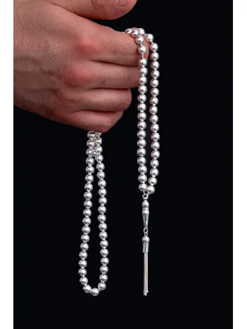 Erkek Gümüş Tespih - Düz Küre 99’luk Namaz Tespihi Gümüş Tespih