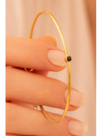 Kadın Gümüş Bileklik - Kadın Kelepçe - El Yapımı Altın Kaplama Safir Taşlı Zarif Kadın Bileklik