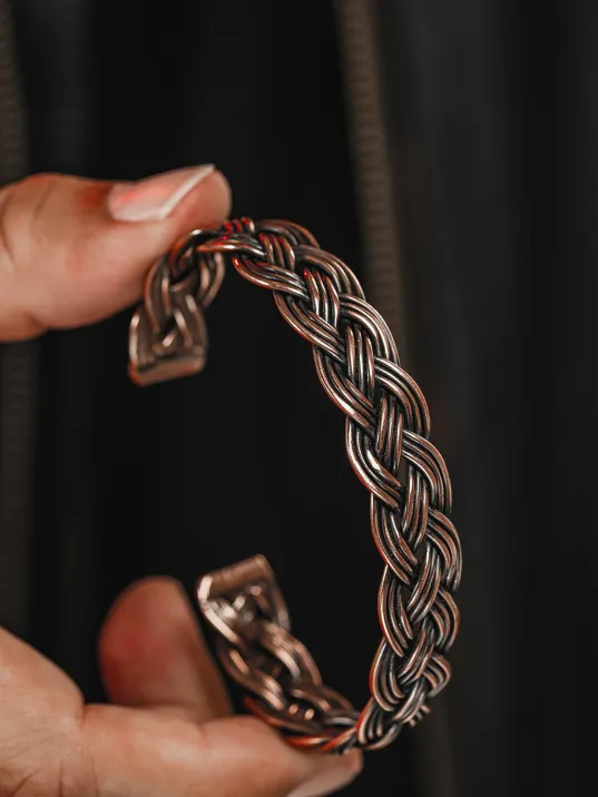 Erkek Bakır Bileklik - Örgü Model Erkek Kelepçe Bileklik Bilezik