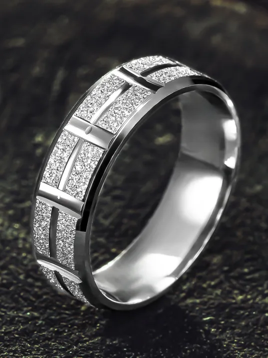 Erkek Gümüş Alyans - İşlemeli Parlak 925 Ayar Erkek Yüzük