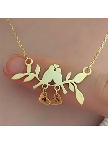 Kadın Dalda Çifte Kuş Model 2 925 Ayar Gümüş Kolye (14 Şubat Sevgililer Günü Hediyesi)