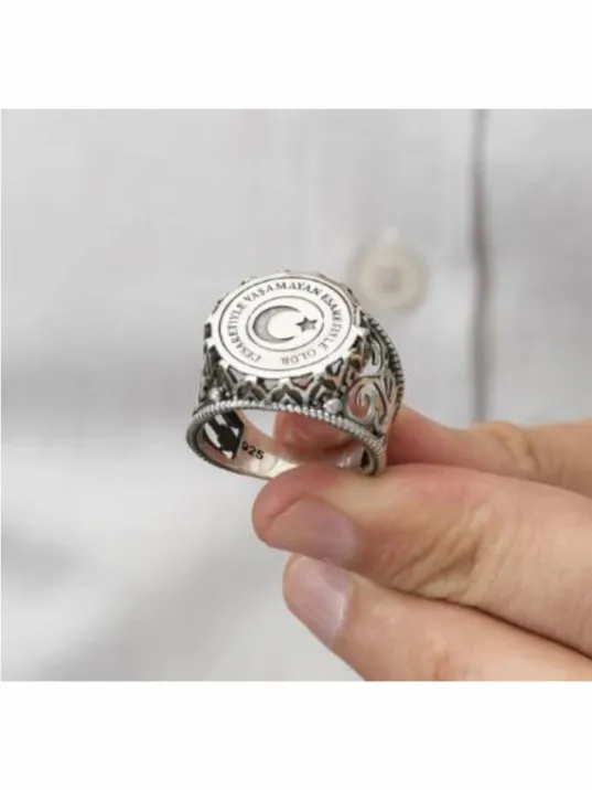 Erkek Gümüş Yüzük - Ay Yıldız İşlemeli 925 Ayar Gümüş Erkek Yüzük Erkek Gümüş Yüzük - Ay Yıldız İşlemeli 925 Ayar Gümüş Erkek Yüzük