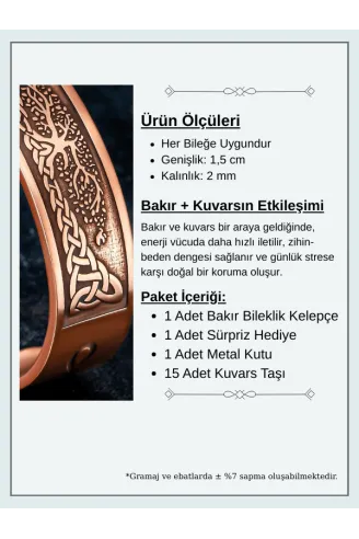 Erkek Bakır Bileklik - Viking Hayat Ağacı - YGGDRASİLL İskandinav Mitolojisi Erkek Kelepçe Bileklik