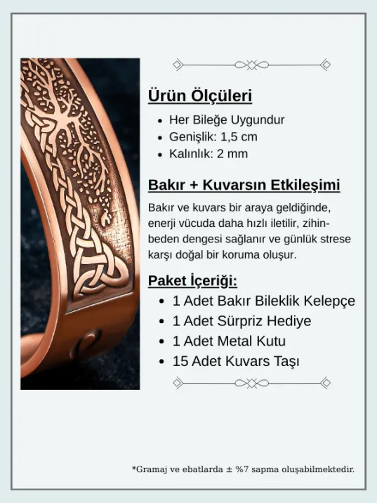 Erkek Bakır Bileklik - Viking Hayat Ağacı - YGGDRASİLL İskandinav Mitolojisi Erkek Kelepçe Bileklik