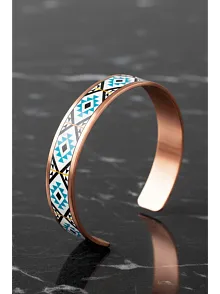 Kadın Bakır Bileklik Yüzük Set - Eyes Model Özel Baskı Metal Kutu Ve Kuvars Taşı