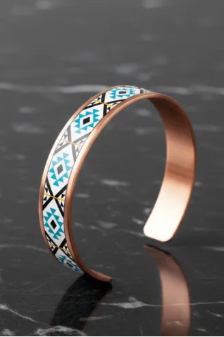 Kadın Bakır Bileklik Yüzük Set - Eyes Model Özel Baskı Metal Kutu Ve Kuvars Taşı