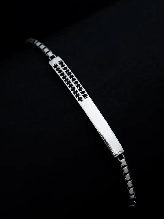 Erkek Gümüş Bileklik - Siyah Zirkon Taşlı Blok Model Gümüş Bileklik