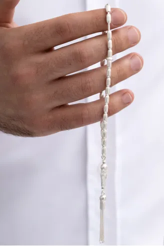 Gümüş Tespih Arpa Kesim Çizgili Büyük Boy 22 Gram