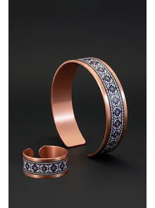 Kadın Bakır Bileklik Yüzük Set - Formacha  Model Özel Baskı Metal Kutu Ve Kuvars Taşı