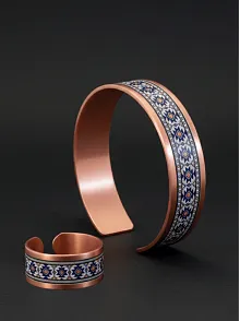 Kadın Bakır Bileklik Yüzük Set - Formacha  Model Özel Baskı Metal Kutu Ve Kuvars Taşı