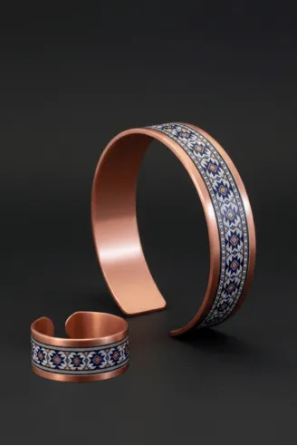Kadın Bakır Bileklik Yüzük Set - Formacha  Model Özel Baskı Metal Kutu Ve Kuvars Taşı