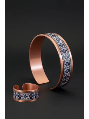 Kadın Bakır Bileklik Yüzük Set - Formacha  Model Özel Baskı Metal Kutu Ve Kuvars Taşı