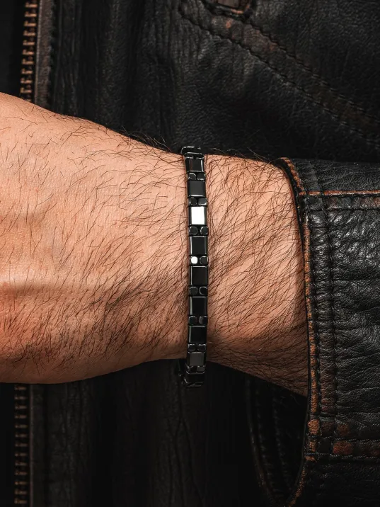 Erkek Kadın Doğal Taş Bileklik - Siyah Hematit Doğal Taşlı Makrome Model 5 Unisex Bileklik