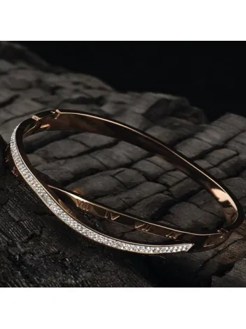 Ottoman Kadın Roma Rakamlı Taş işlemeli Rose Renk Model Bileklik CBLROMAİSLE-ROS