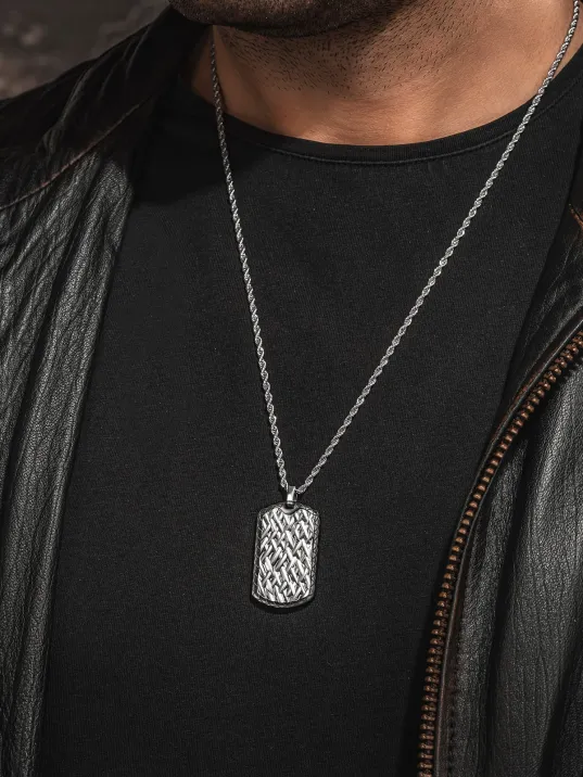 Steel Tag Burma Zincir Erkek Kolye - Asker Künyesi Desenli, Dövme Sanatı Uygulamalı, Paslanmaz Çelik