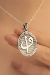 Oval Model Elif Vav Yazılı Bayan Gümüş Kolye Parlak Model Gklallhyzl1-gms