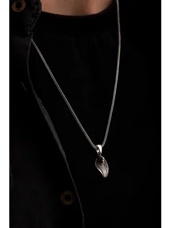 Erkek Gümüş Kolye - Kobra Figürlü Erkek Gümüş Kolye Tilki Kuyruğu Zincirli