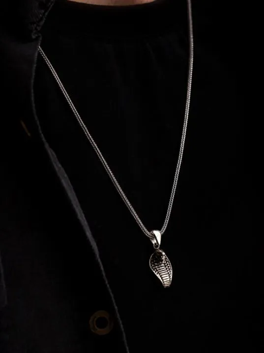 Erkek Gümüş Kolye - Kobra Figürlü Erkek Gümüş Kolye Tilki Kuyruğu Zincirli