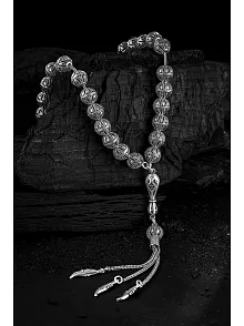 Erkek Tesbih - Beyhude Oksitli 925 Ayar Gümüş Erkek Tespih Orta Boy 40gr