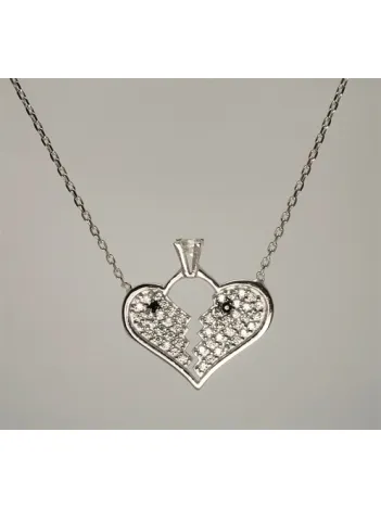 Kalpli Tektaşlı Bayan Gümüş Kolye Orta Boy