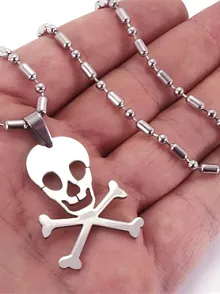 Kurukafa Kemik Korsan Modeli Paslanmaz Çelik Erkek Kolye Zincir