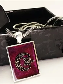 Bordo Mineli Ay Yıldız Erkek Gümüş Kolye Zincir Orta Boy