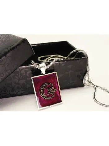 Bordo Mineli Ay Yıldız Erkek Gümüş Kolye Zincir Orta Boy