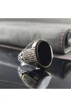 Mikro Taşlı Siyah Oniks Gümüş Erkek Yüzük  GYZGMSOGUMU