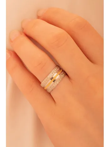 Kadın Gümüş Yüzük - 925 Ayar Dalgalı Şerit Model Gümüş Alyans Yüzük