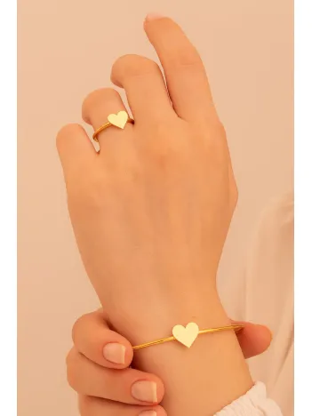 Kadın Gümüş Set - El İşçiliği Altın Kaplama Kalp Motifli Kadın Set